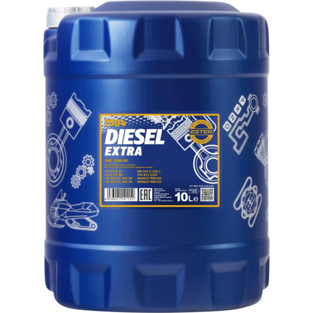 Масло моторное «Mannol» Diesel Extra 7504 10W-40 CH-4/SN, 10 л