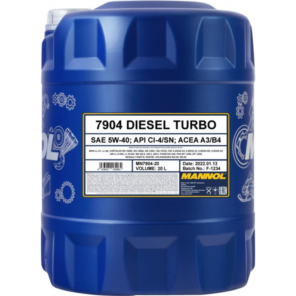 Моторное масло «Mannol» Diesel Turbo 7904 5W-40 CI-4/SN, 20 л