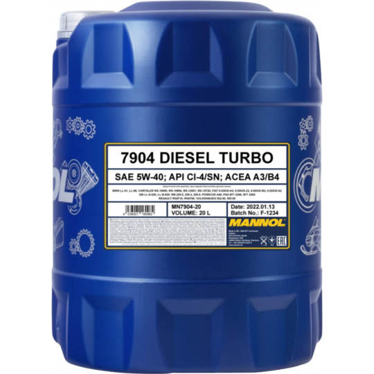 Масло моторное «Mannol» Diesel Turbo 7904 5W-40 CI-4/SN, 20 л