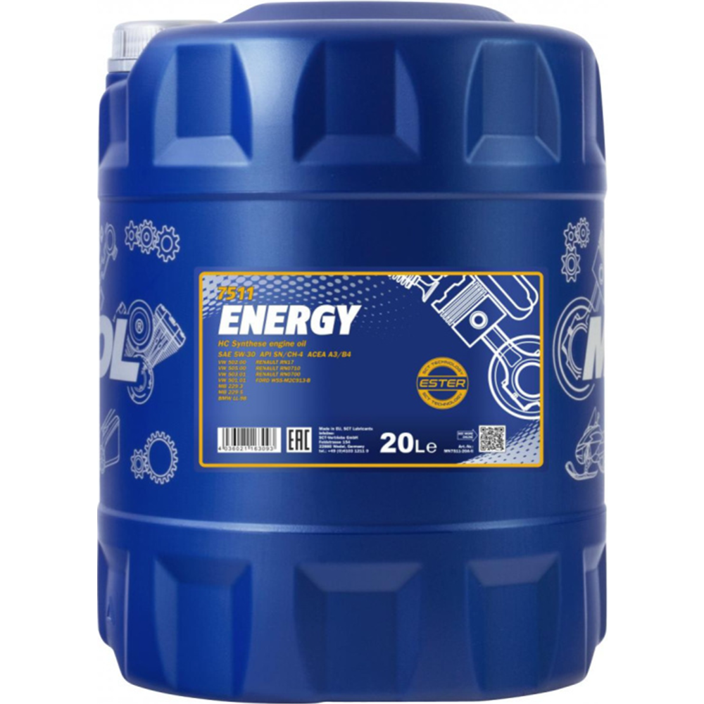 Моторное масло «Mannol» Energy 7511 5W-30 API SN/CH-4 A3/B4, 20 л