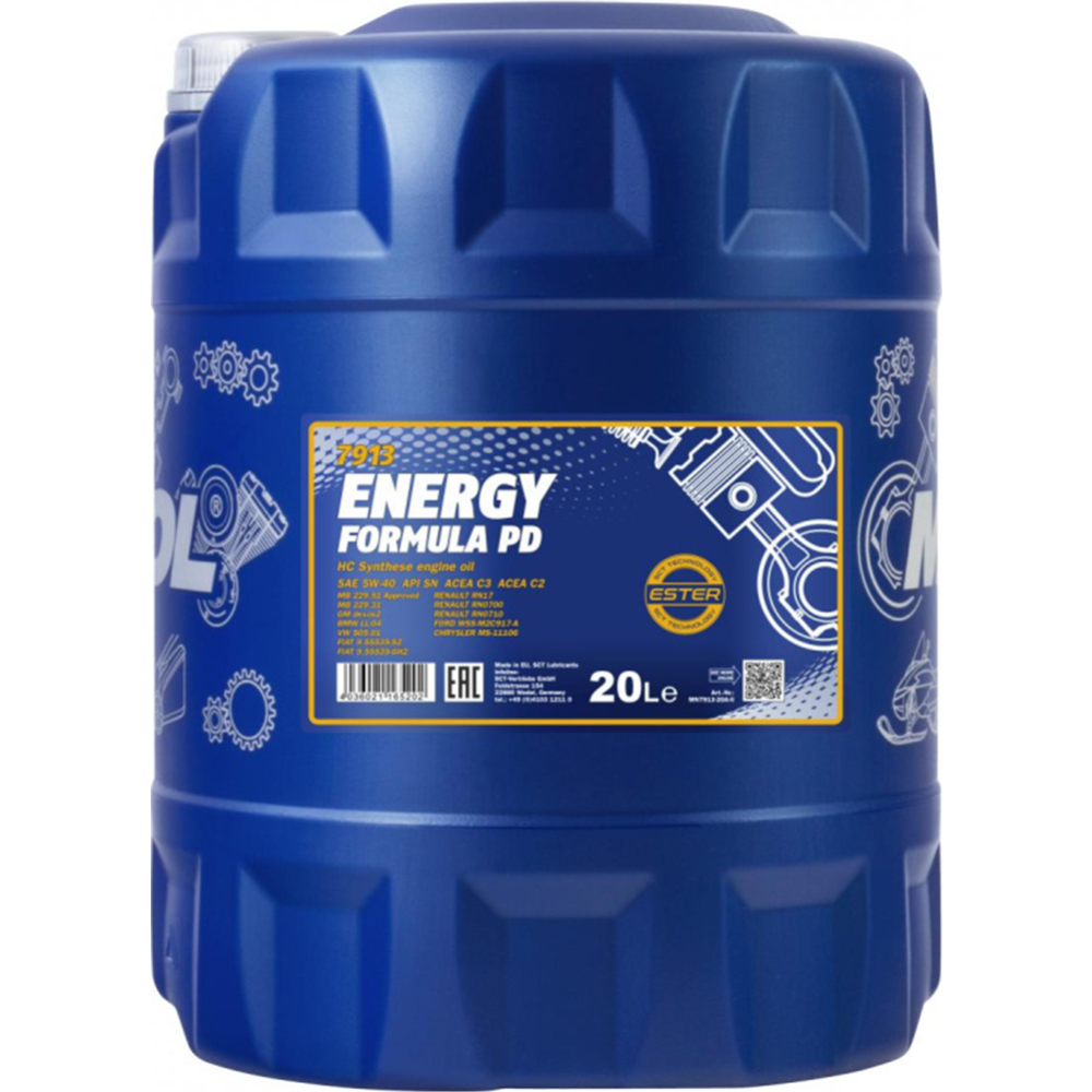 Моторное масло «Mannol» Energy Formula PD 7913 5W-40 SN/CH-4, 20 л