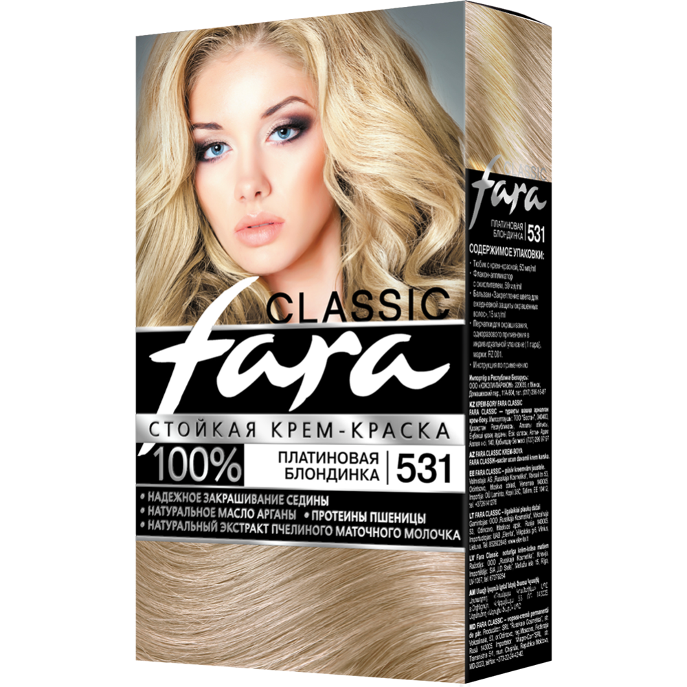 Крем-краска для волос «Fara Natural Color» тон 531 платиновая блондинка.