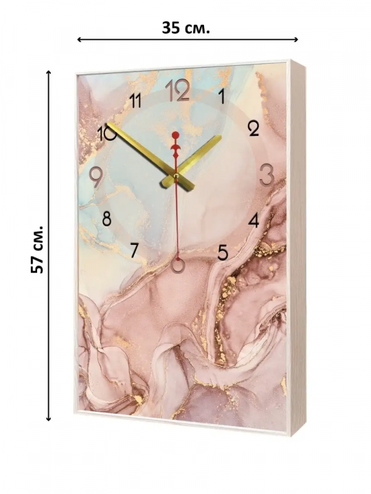 Часы настенные для интерьера кухни в белой раме абстракция мрамор
