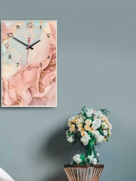 Часы настенные для интерьера кухни в белой раме абстракция мрамор