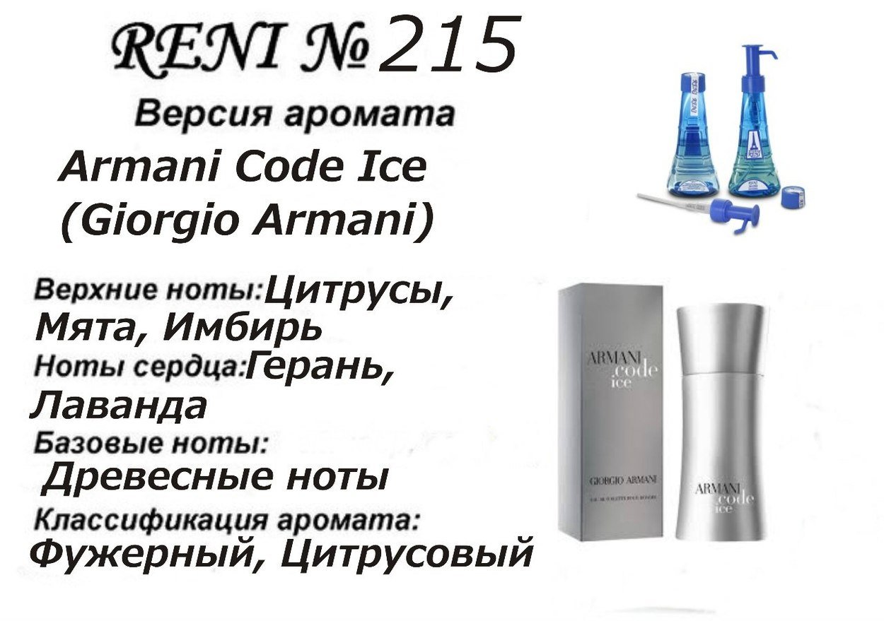 Духи Рени Reni 215 Аромат направления Code Ice (Giorgio Armani) - 100 мл