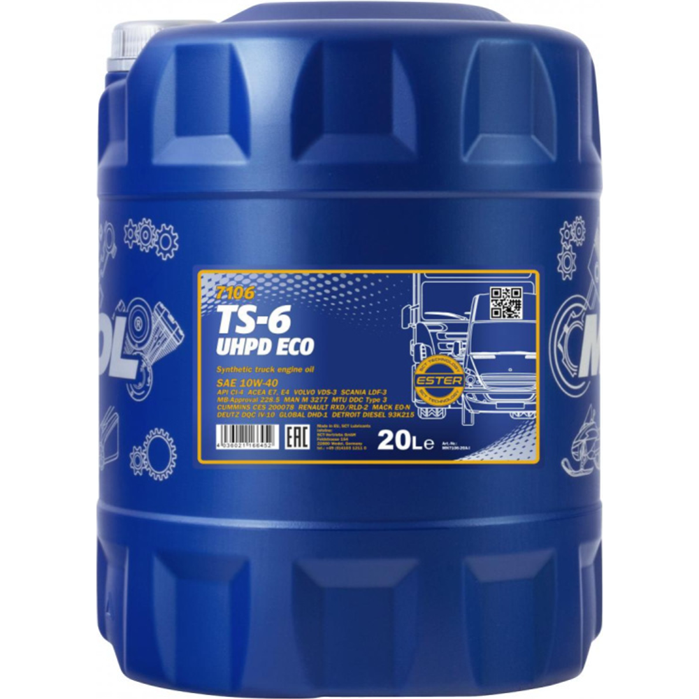 Моторное масло «Mannol» TS-6 7106 UHPD Eco 10W-40 API CI-4, 20 л