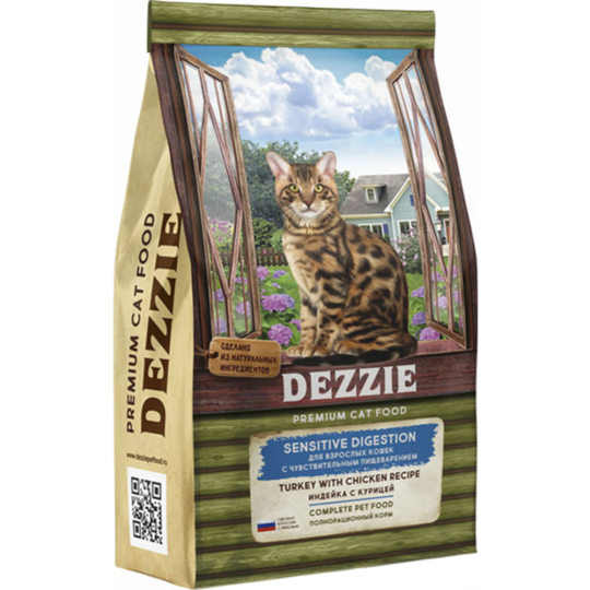 Корм для кошек «Dezzie» Sensitive Digestion Cat, индейка с курицей, 2 кг