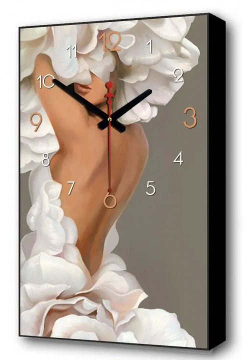 Часы интерьерные девушка цветы вертикальные картина на стену для интерьера