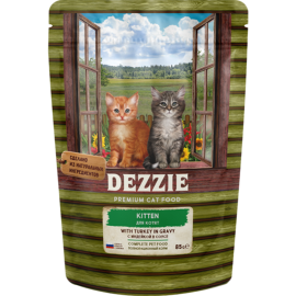 Уп. Корм для котят «Dezzie» Kitten Turkey, индейка в соусе, 12х85 г