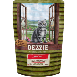 Корм для кошек «Dezzie» Adult Cat Duck & Liver, утка и печень в соусе, 12х85 г