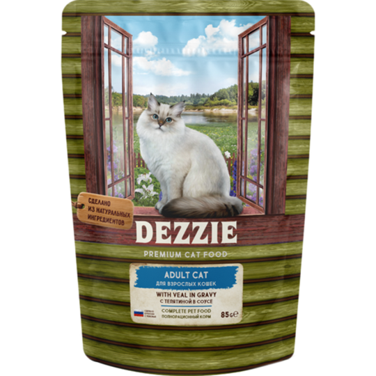 Корм для кошек «Dezzie» Adult Cat Veal, телятина в соусе, 12х85 г