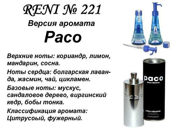 Духи Рени Reni 221 Аромат направления Paco (Paco Rabanne) - 100 мл