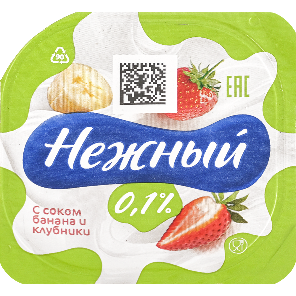 Йогуртный продукт «Нежный» легкий с бананом и клубникой, 0.1%, 95 г