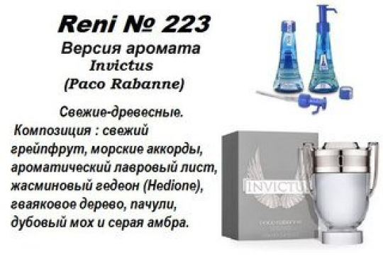 Духи Рени Reni 223 Аромат направления Invictus (Paco Rabanne) - 100 мл