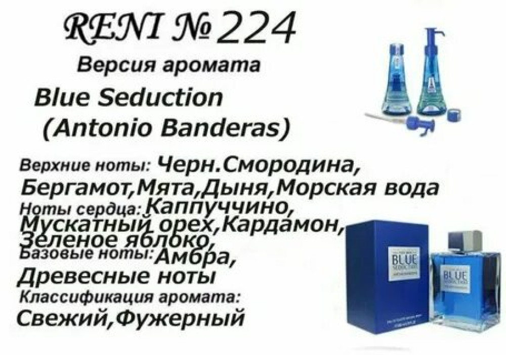 Духи Рени Reni 224 Аромат направления Blue Seduction Men (A.Banderas) - 100 мл