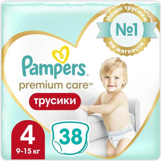 Подгузники-трусики «Pampers» Premium Care 9-15 кг, Размер 4, 38  шт