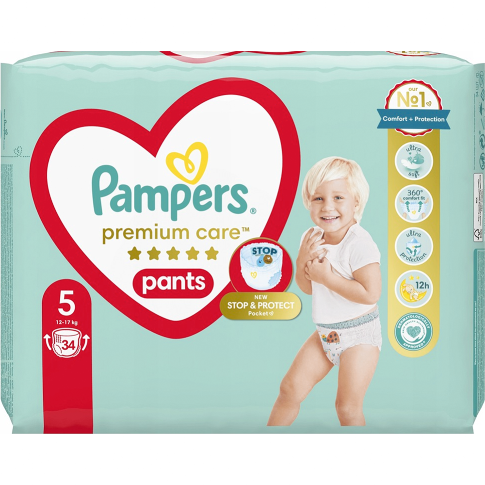 Под­гуз­ни­ки-тру­си­ки дет­ские «Pampers» Premium Care 12-17 кг, размер 5, 34 шт