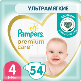 Под­гуз­ни­ки «Pampers» Premium Care  Размер 4, 9-14 кг, 54 шт