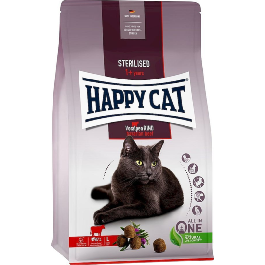 Корм для кошек «Happy Cat» Sterilised Voralpen-Rind,говядина, 70574, 1.3 кг