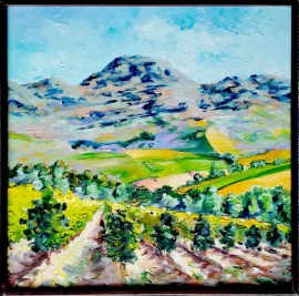 Картина маслом на холсте "Виноградники в горах"