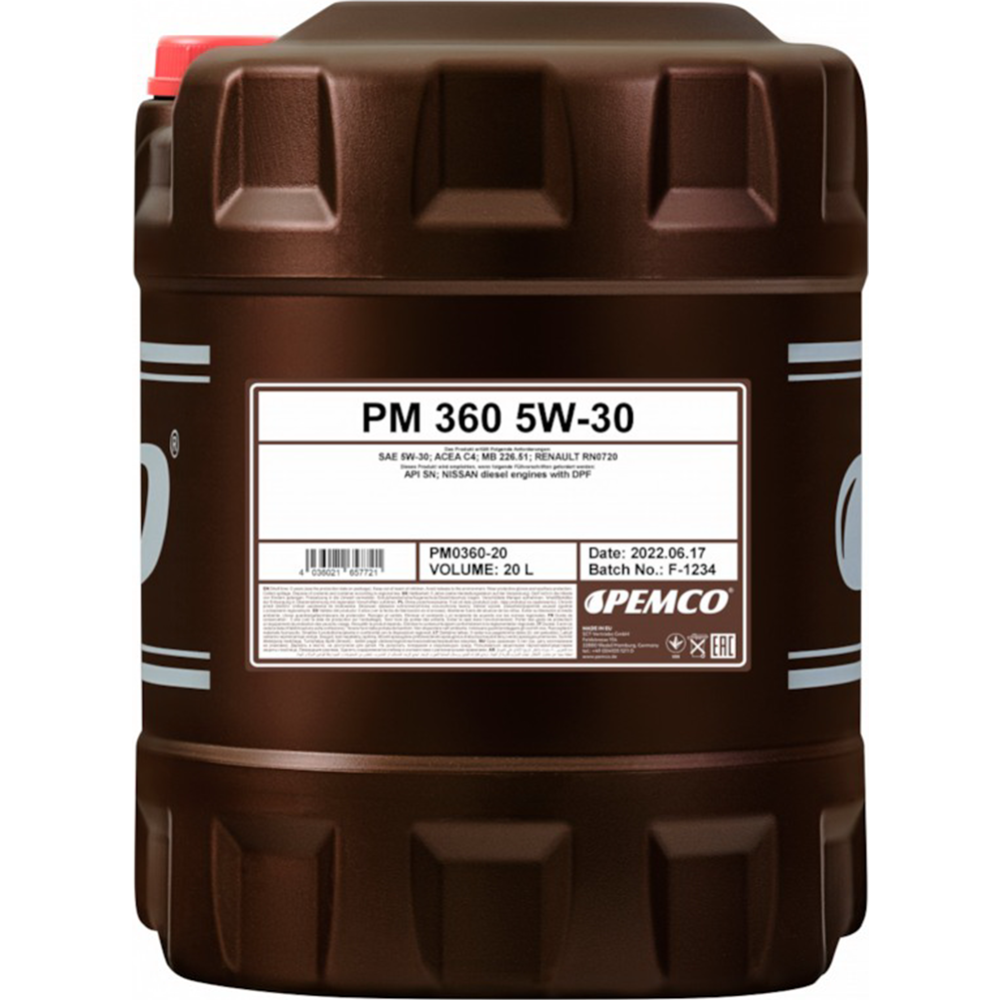 Моторное масло «Pemco» 360 5W-30 ACEA C4, 20 л