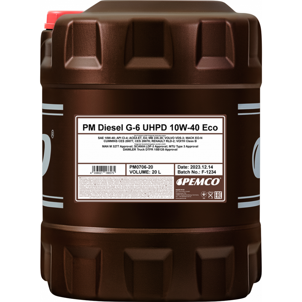 Моторное масло «Pemco» G-6 Diesel 10W-40 UHPD Eco API CI-4, 20 л