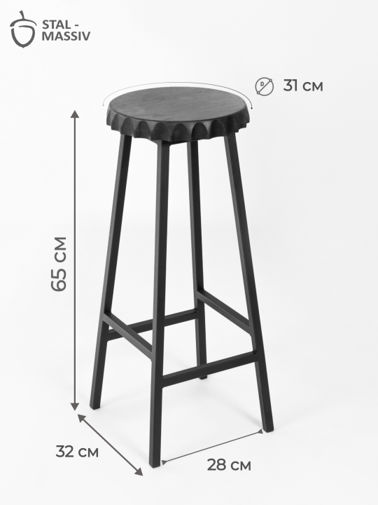 Барный стул из массива дуба "SMBEER-65", 32*32*65, черный/черный, STAL-MASSIV