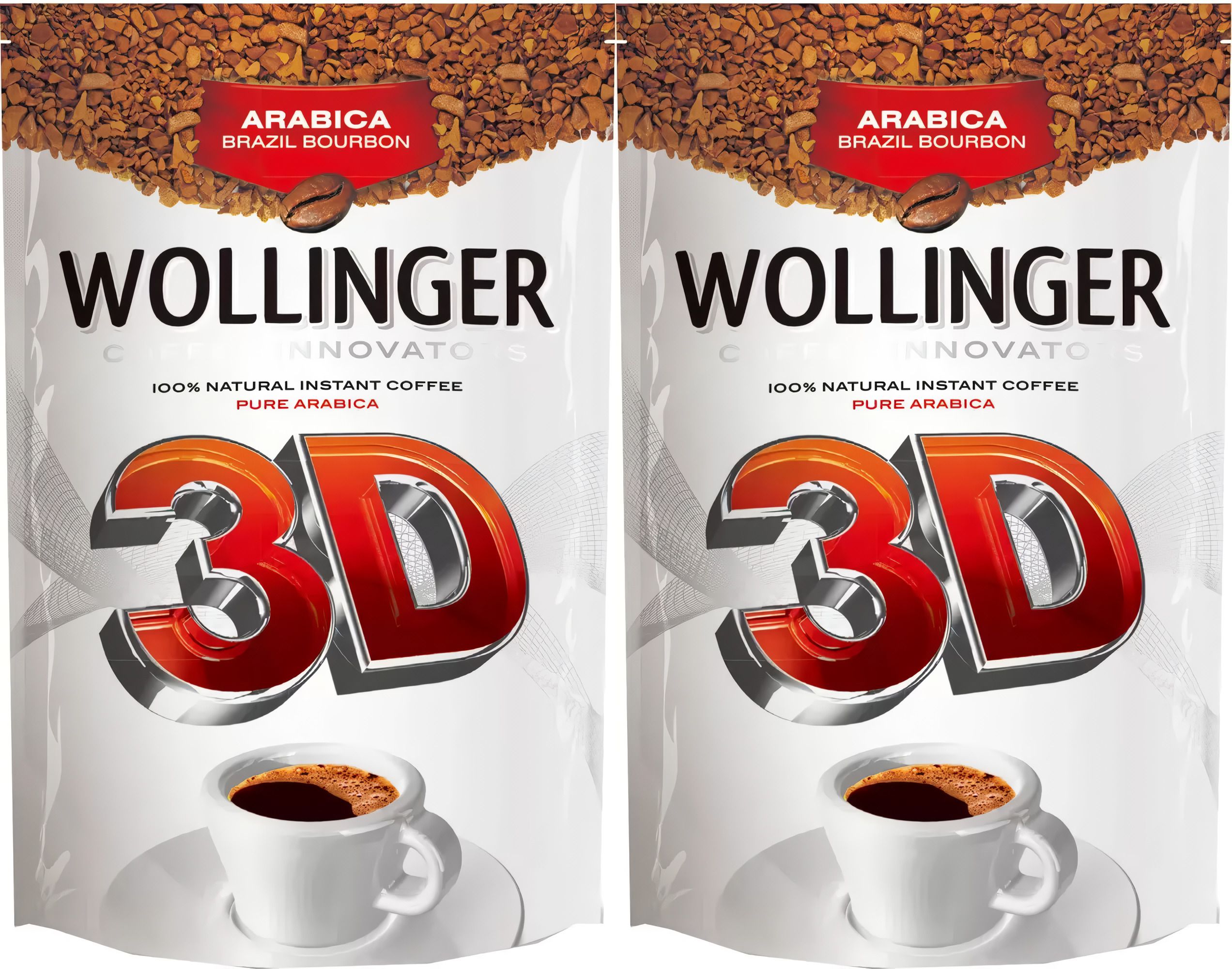 Кофе Wollinger 3D растворимый сублимированный, комплект из 2 пакетов по 190 грамм каждый