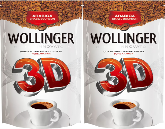 Кофе Wollinger 3D растворимый сублимированный, комплект из 2 пакетов по 190 грамм каждый