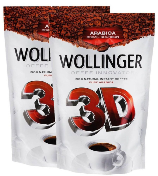 Кофе Wollinger 3D растворимый сублимированный, комплект из 2 пакетов по 190 грамм каждый