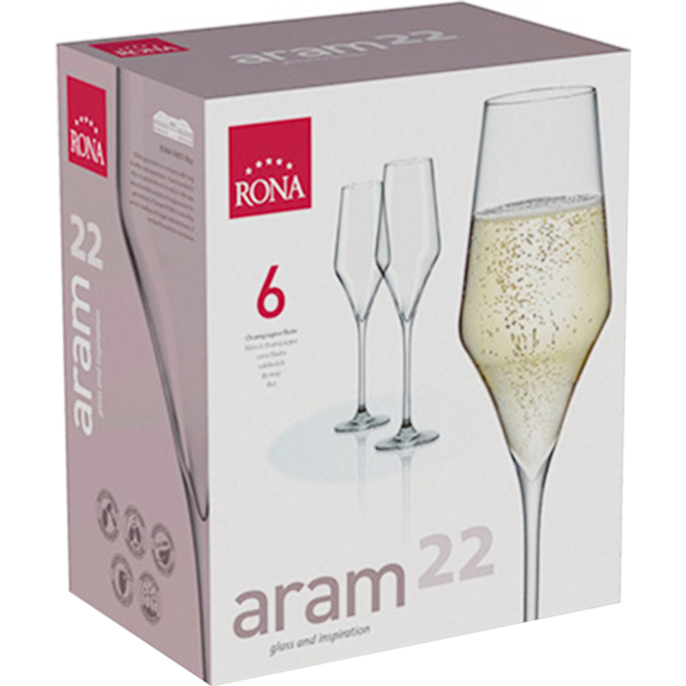 Набор бокалов для игристых вин «Rona» Aram 22, 6508/220, 6 шт