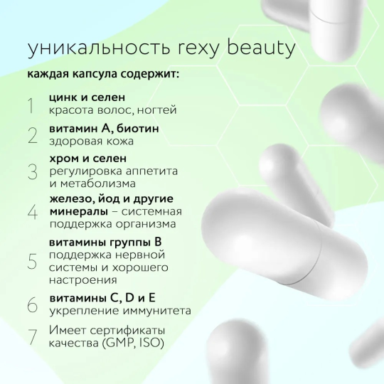 Витамины для женщин rexy «beauty» 60 капсул, БАД для красоты и женского здоровья, ProteinRex