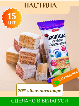 Пастила Антоновская  Михаэлла 15 штук по 30 грамм (упаковка, набор) фруктовая яблочная с черникой и брусникой воздушная