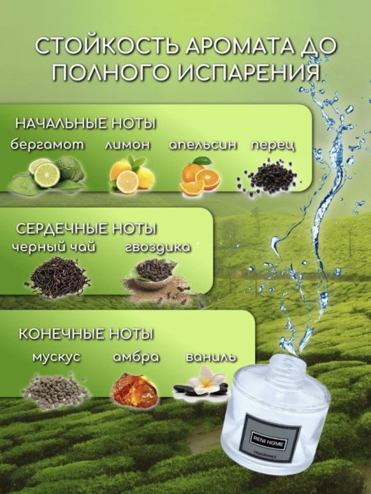 Аромадиффузор RENI Home, 100 мл BLACK TEA & SPICES / Черный чай и специи