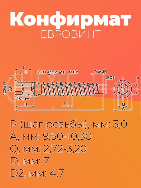 Евровинт конфирмат 7x50 мебельный шуруп