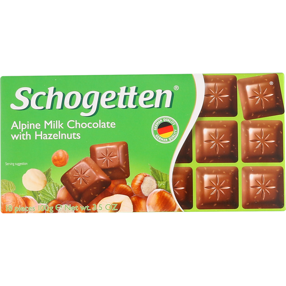 Шоколад молочный «Schogetten» альпийский, с лесными орехами, 100 г #0