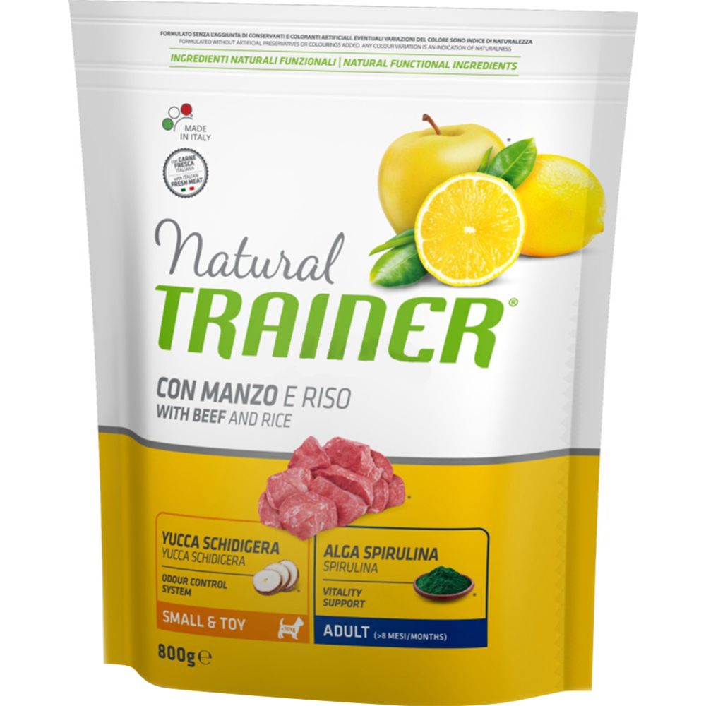 Корм для собак «Trainer» Natural, мелких и миниатюрных пород, говядина и рис, 800 г