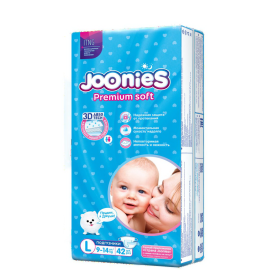 Подгузники детские «Joonies» Premium Soft, размер L, 9-14 кг, 42 шт