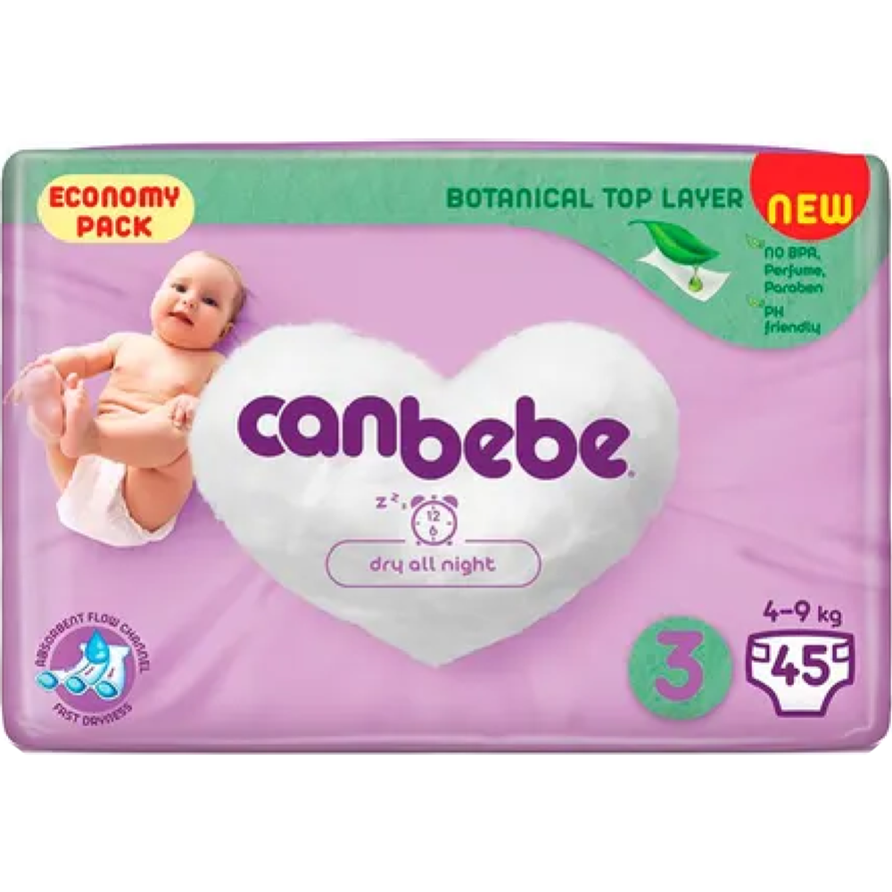 Подгузники детские «Canbebe» размер 3, 4-9 кг, 45 шт
