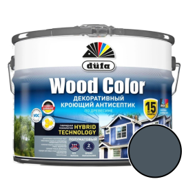 Декоративный кроющий антисептик (краска) для дерева Dufa WOOD COLOR (Дюфа), водооталкивающий, полуматовый, Лунная ночь, 9 л