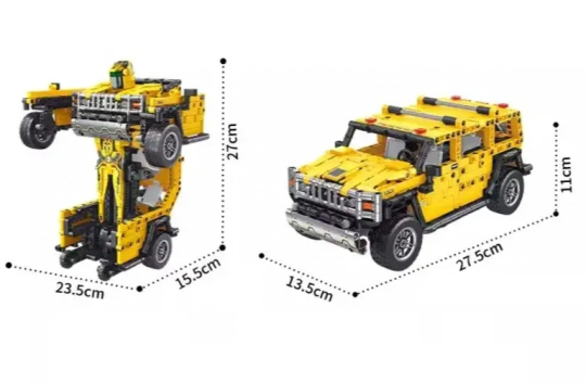 Детский конструктор машинка трансформер 2в1 внедорожник робот с подвижными элементами и инерцией 1010 деталей