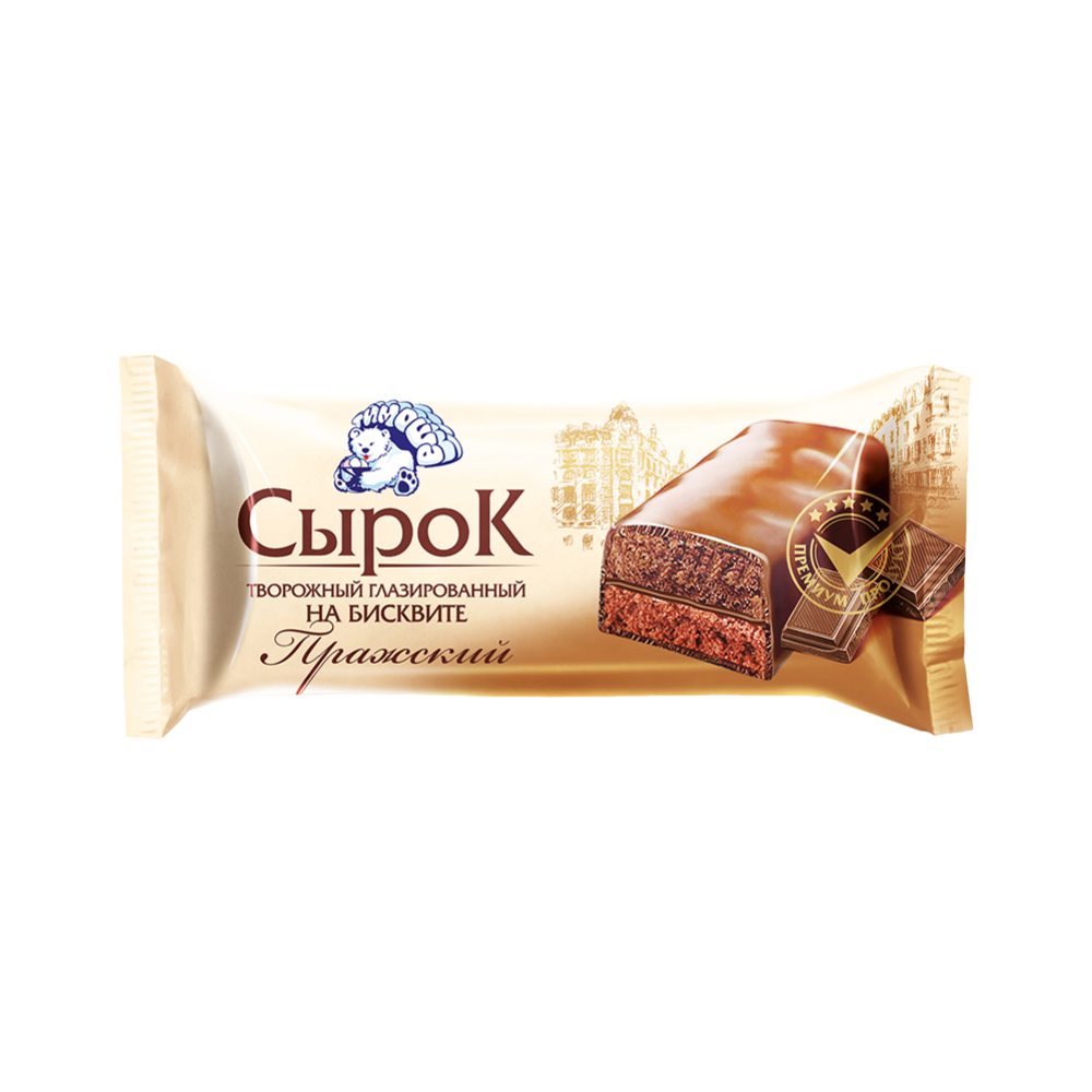 Сырок тво­рож­ный гла­зи­ро­ван­ный «Ти­мо­ша» Праж­ский, на шо­ко­лад­ном биск­ви­те, 23%, 65 г