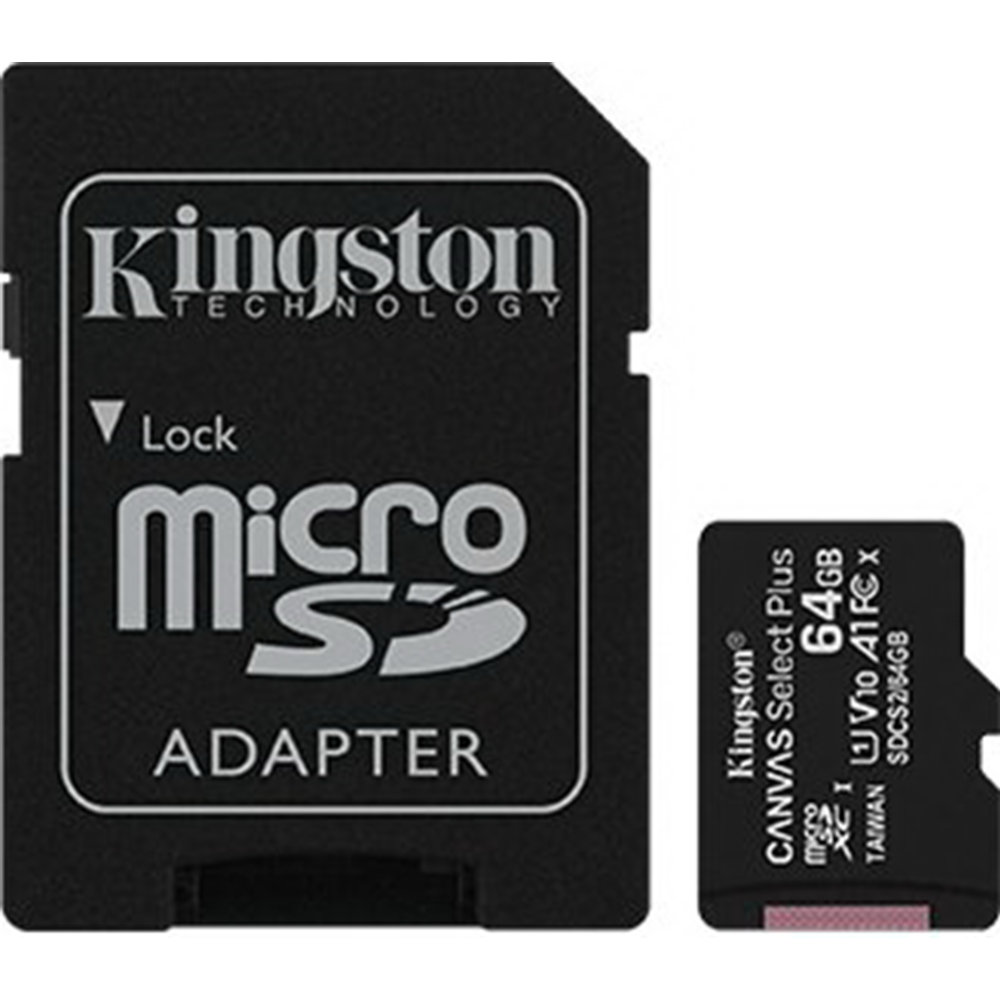 Картинка товара Карта памяти «Kingston» Canvas Select Plus microSDXC 64GB, SDCS2/64GB, + адаптер