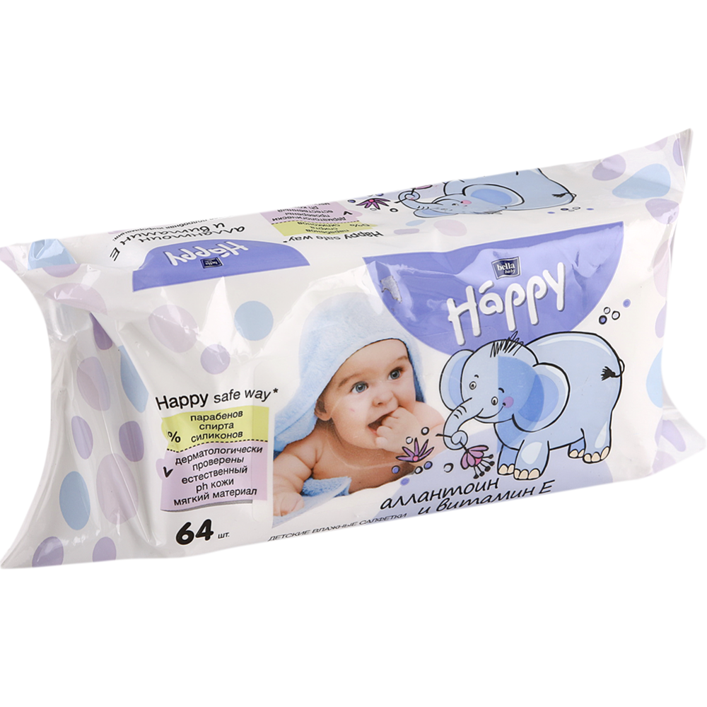 Детские влажные салфетки «Bella Baby Happy» с витамином Е, 64 шт