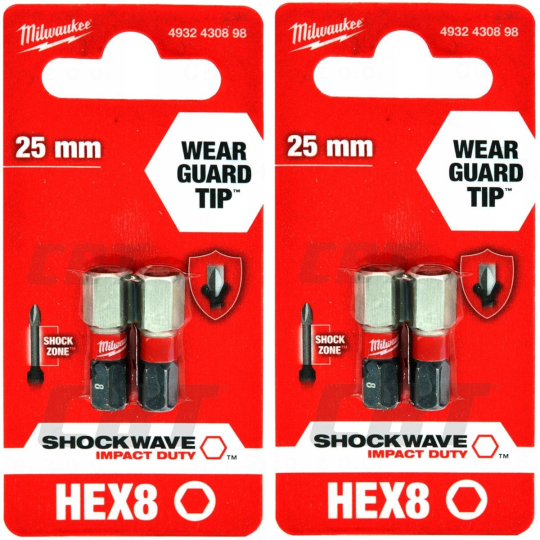 Hex H8x25мм (4шт) Бита для шуруповёрта ударная Shockwave MILWAUKEE