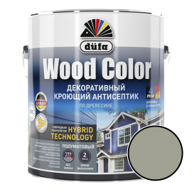 Декоративный кроющий антисептик (краска) для дерева Dufa WOOD COLOR (Дюфа), водооталкивающий, полуматовый, Серый шелк, 2.5 л