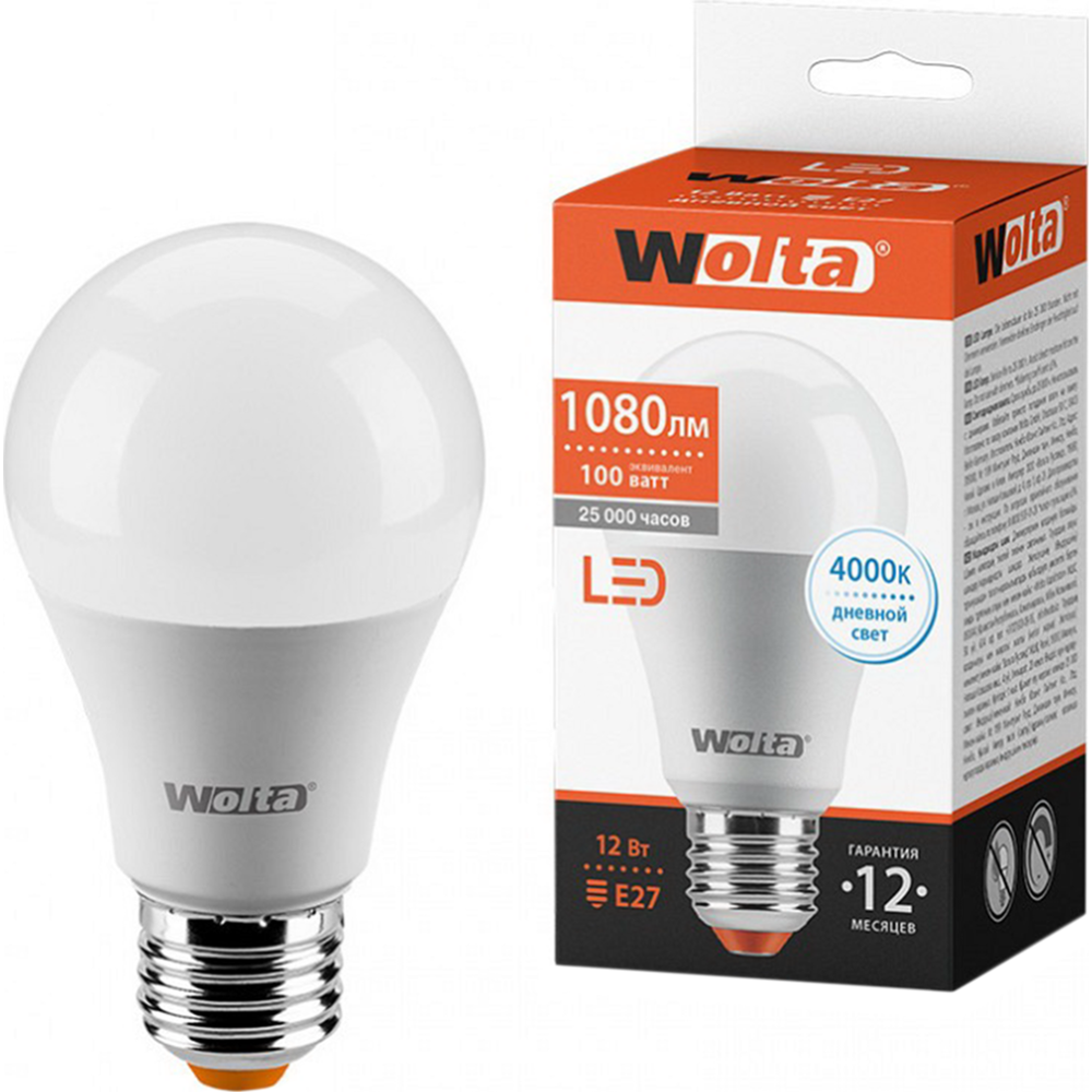 Све­то­ди­од­ная лампа «Wolta» A60 12Вт 1080лм 4000К Е27