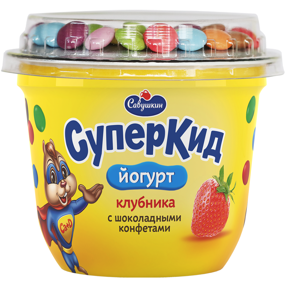Йогурт «Су­пер­Кид» клуб­ни­ка-кон­фе­ты, 103 г