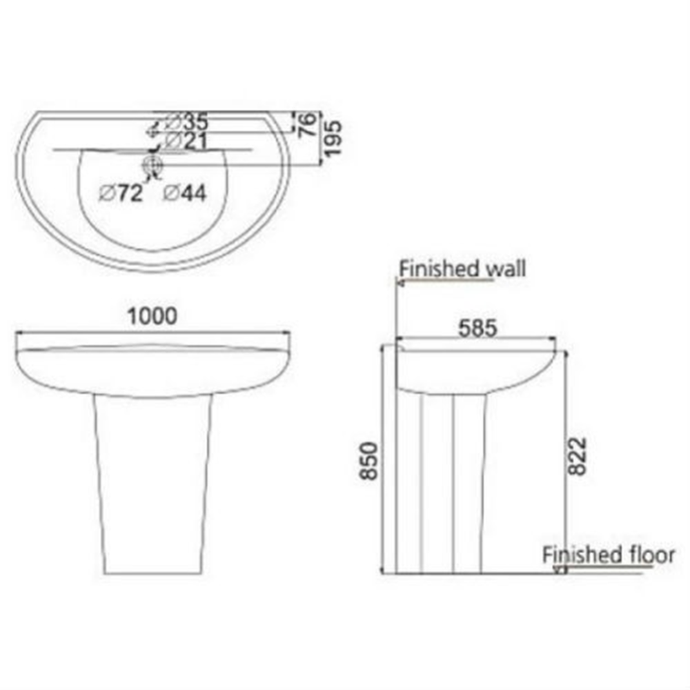 Умывальник «Porta» Perfect, с пьедесталом, HDLP109B