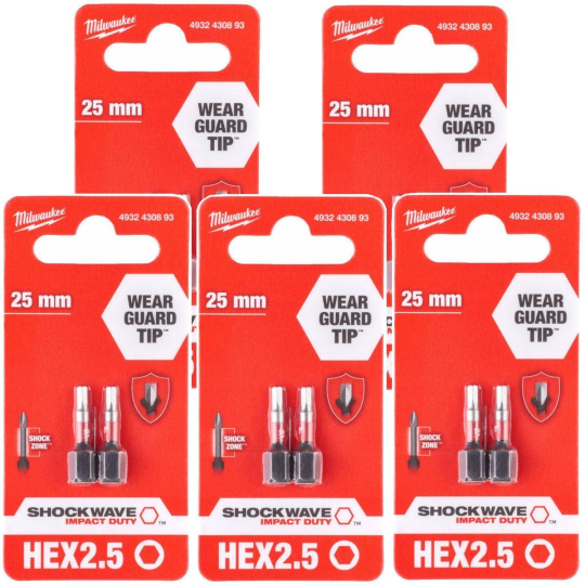 Hex H2.5x25мм (10шт) Бита для шуруповёрта ударная Shockwave MILWAUKEE